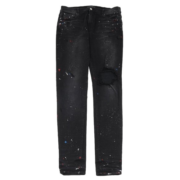 Amiri Mens Paint Splatter Broken Knee Blowout Distressed Skinny Jeans - Picture 1 of 10